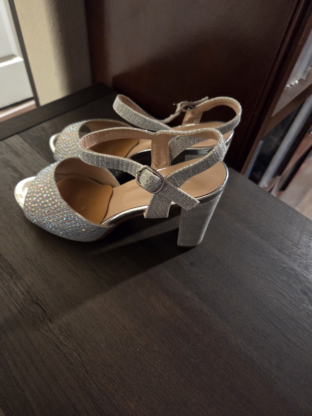 Forever 21 Silver Rhinestone Block Heel Sandals